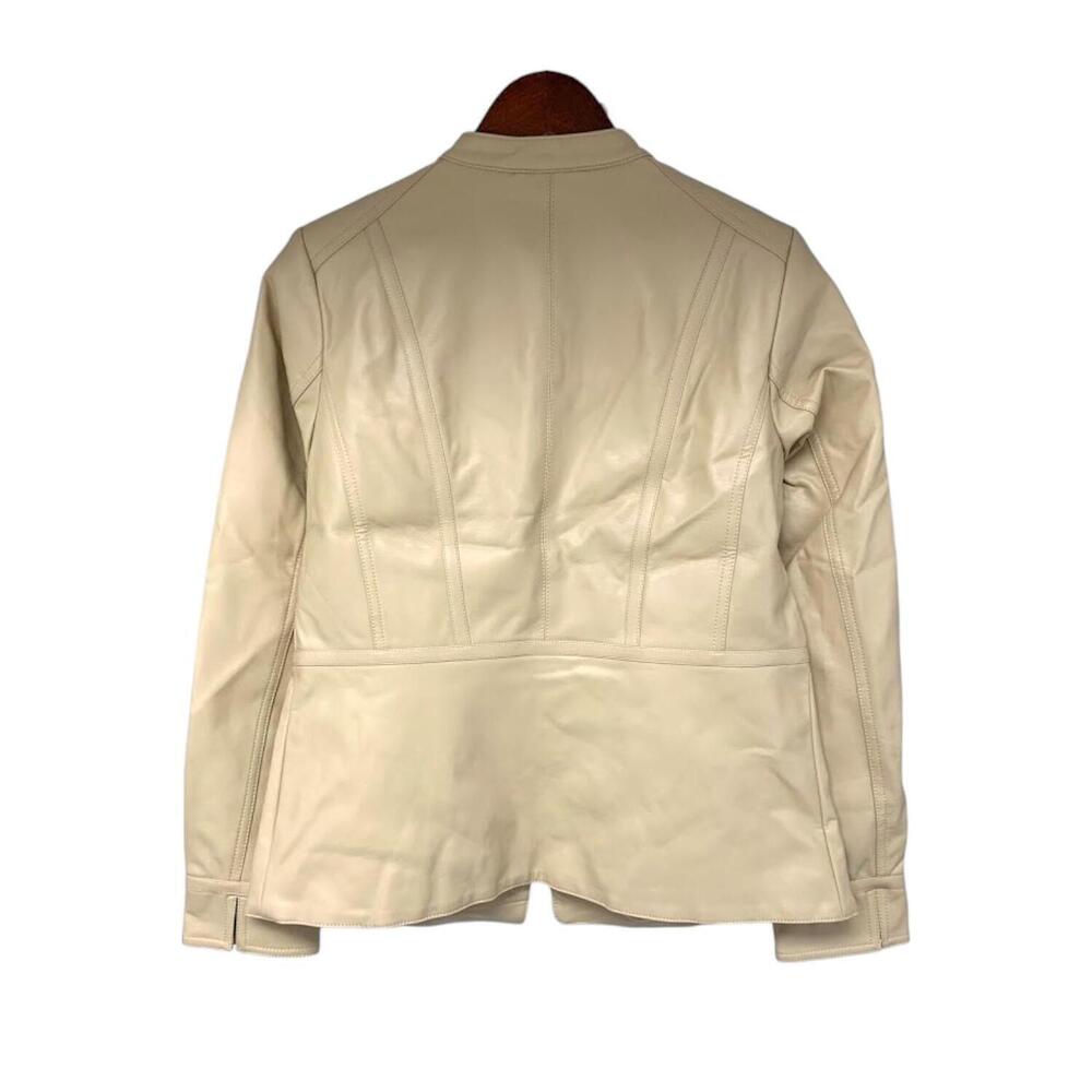 Studio by Denim & Co. Faux Leather Zip Front Peplum Jacket Beige - Regular - Picture 2 of 3